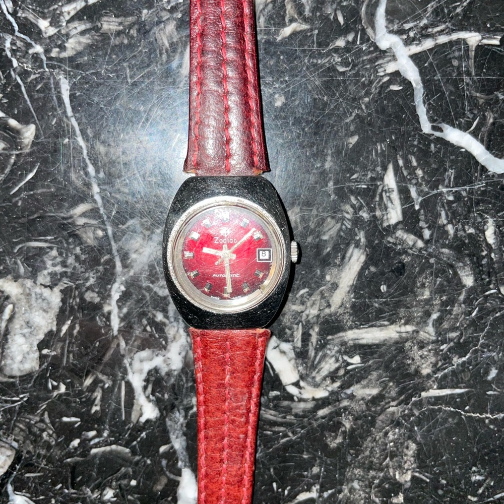 Vintage Watch Zodiac Red Dial Automatic Ladies Watch , Swiss